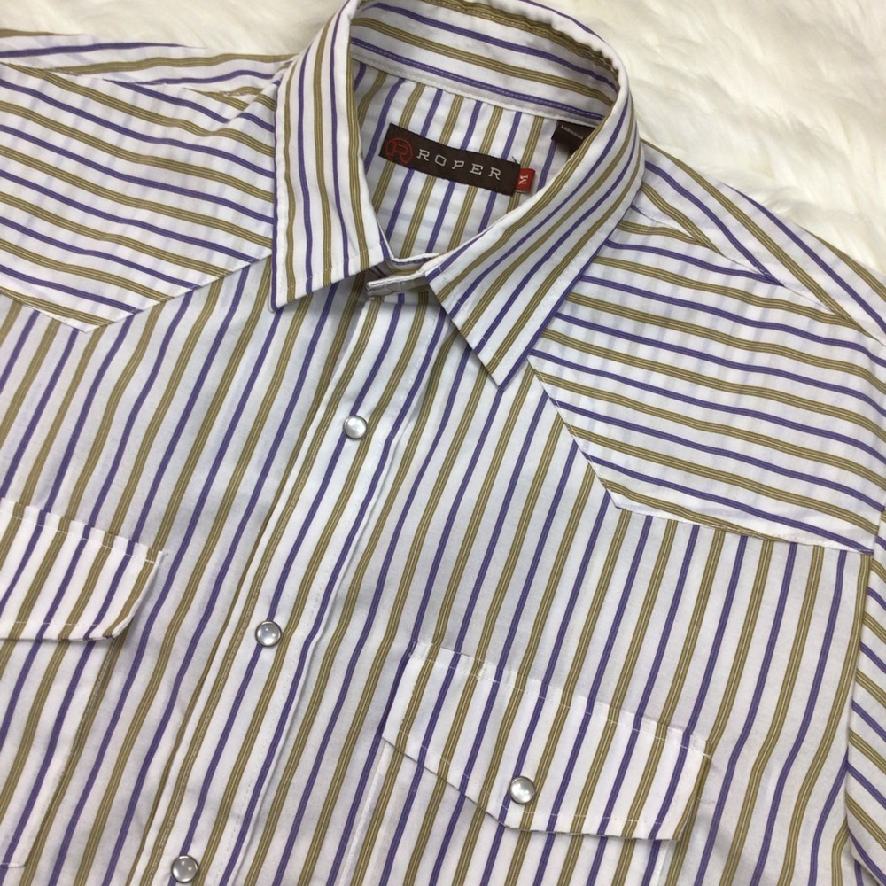 Vtg Roper Pearl Snap Striped Western Rodeo